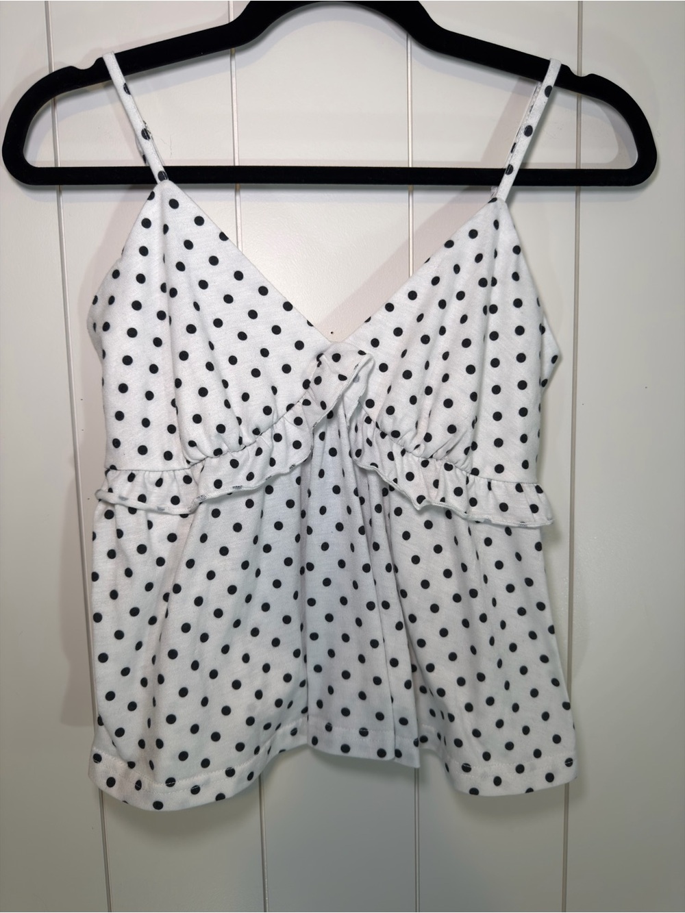 Cider White and Black Polka Dot Ruffle Cami